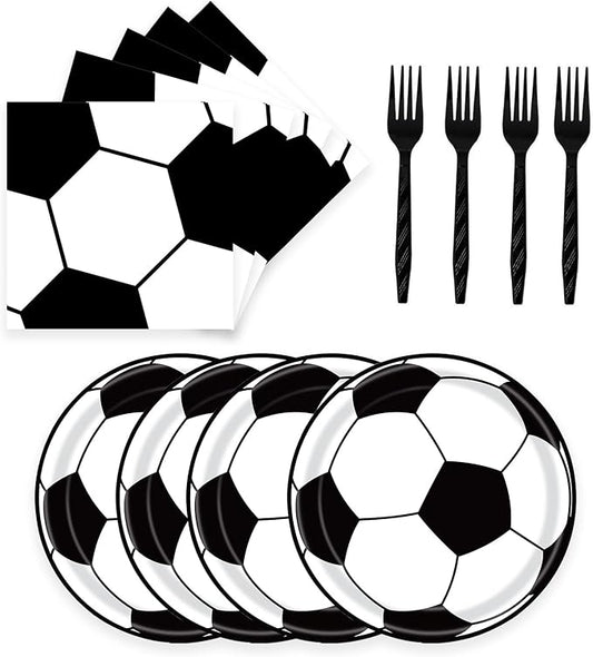 72 Pcs Soccer Paper Plates and Napkins Party Supplies, Soccer Birthday Party Decorations Disposable Party Plates and Napkins Tableware Set for Sports Theme Birthday Party Baby Shower Serves 24