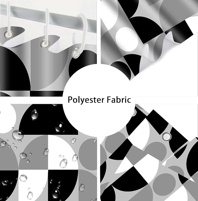 Black White and Grey Mid Century Modern Shower Curtain Boho Abstract Geometric Art Shower Curtains for Bathroom Decor 72x72 Inch Colorful Unique Pattern Washable Fabric Bathroom Set with 12 Hooks