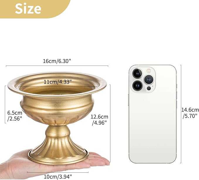 Nuptio Pcs of 2 Mini Sized Metal Urn Planter Elegant Wedding Centerpieces Vase for Wedding Party Decoration, 12.6cm/4.96" Tall Trumpet Vase Flower Holder for Anniversary Ceremony