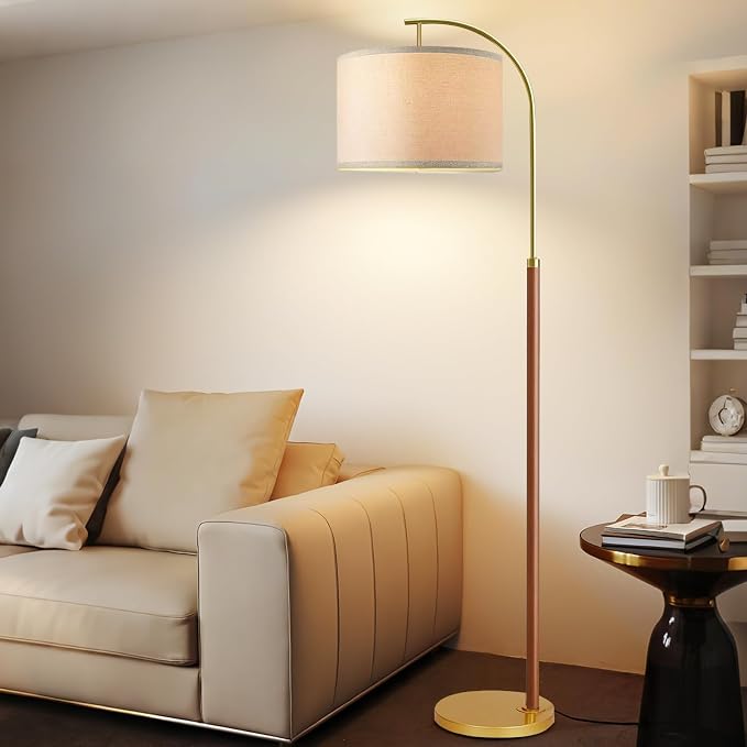 Wood Floor Lamps for Living Room Arc Floor Lamp with Remote Control,Dimmable Farmhouse Floor Lamp Mid Century Modern Standing Lamp with 3 Color Temperature Tall Vintage Floor Lamp For Bedroom Corner