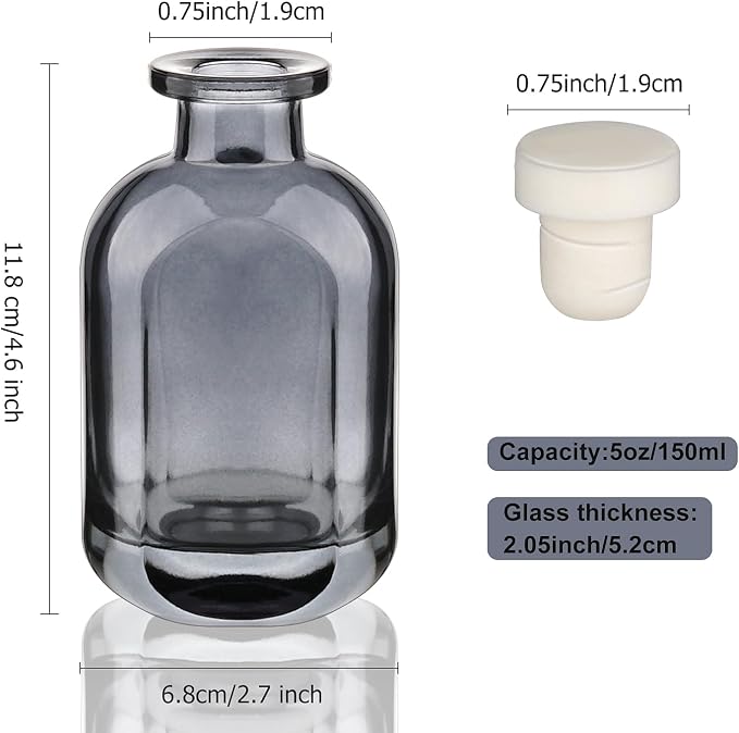 Glass Diffuser Bottles 2 Pack 5oz/150ml Reed Diffuser Bottle Empty Diffuser Bottle Refillable Aromatherapy Storage Container Reed Diffuser Sticks Bottles(Grey)