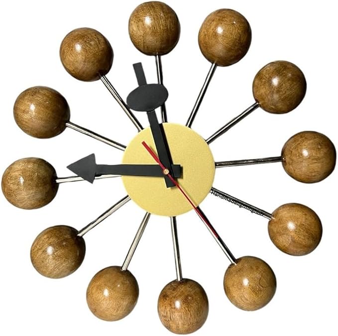 Mid Century Modern Ball Clock: George Nelson Style Wood Wall Decor (Natural, 18 Inch)