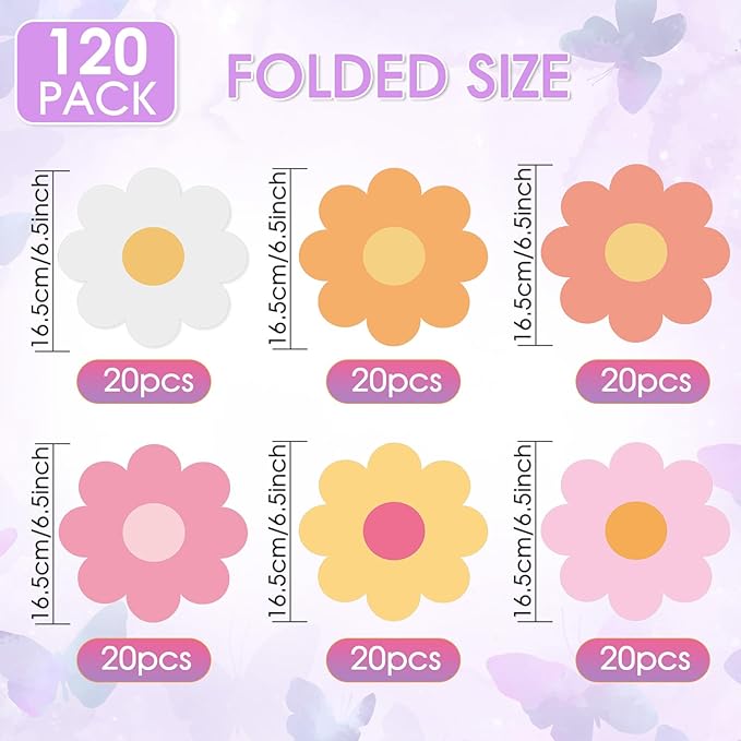120Pcs Floral Napkins Decorative Disposable, Colorful Daisy Birthday Decorations Groovy Boho Party Napkins Daisies Dinner Napkins for Birthday Baby Shower Wedding Tea Party Supplies