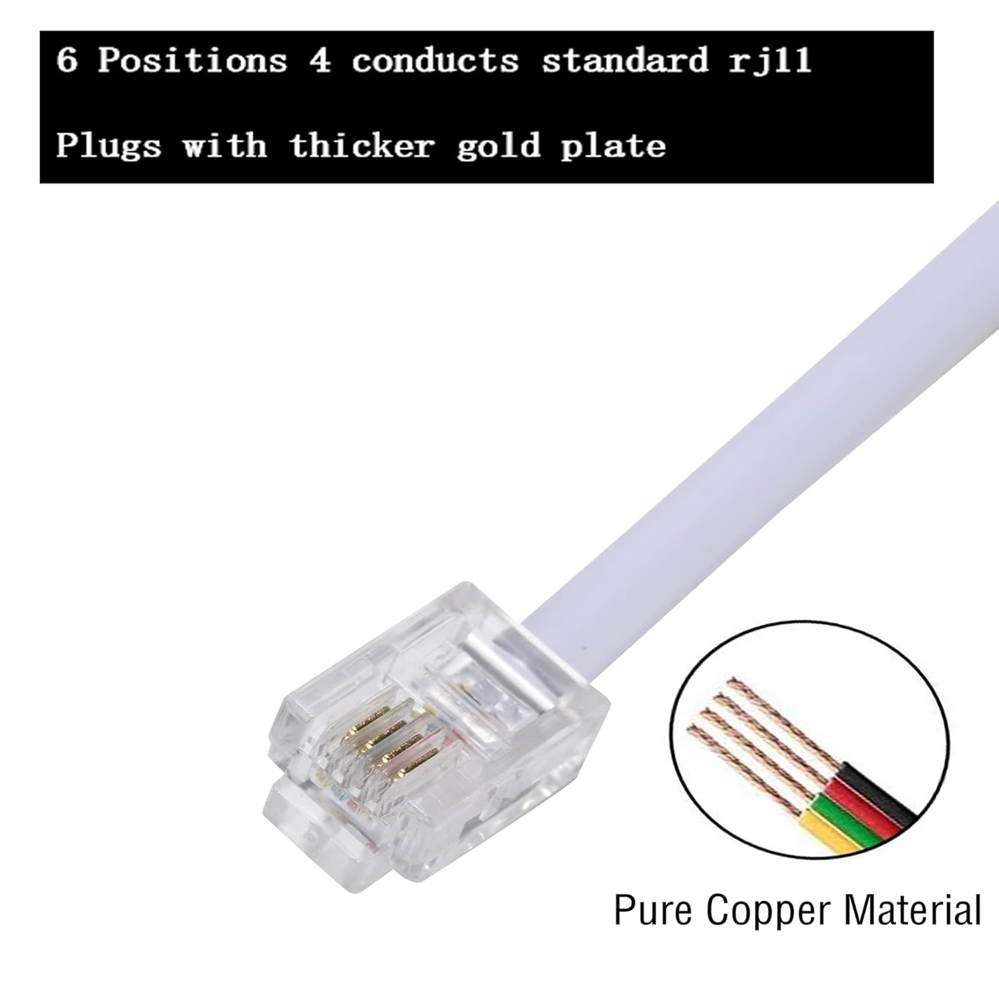 25 Feet Long Telephone Extension Cord by [Brand Name] - Standard RJ11 Plug, In-Line Couplers & Cable Clips | White