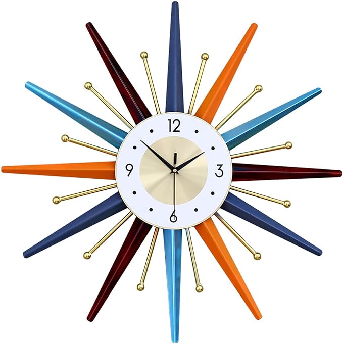 Large Wall Clock 22 Inch Mid Century Wall Clock Starburst Clock Non-Ticking Battery Operated Modern Home Decorations for Living Room Bedroom Kitchen Office,Wall Watch