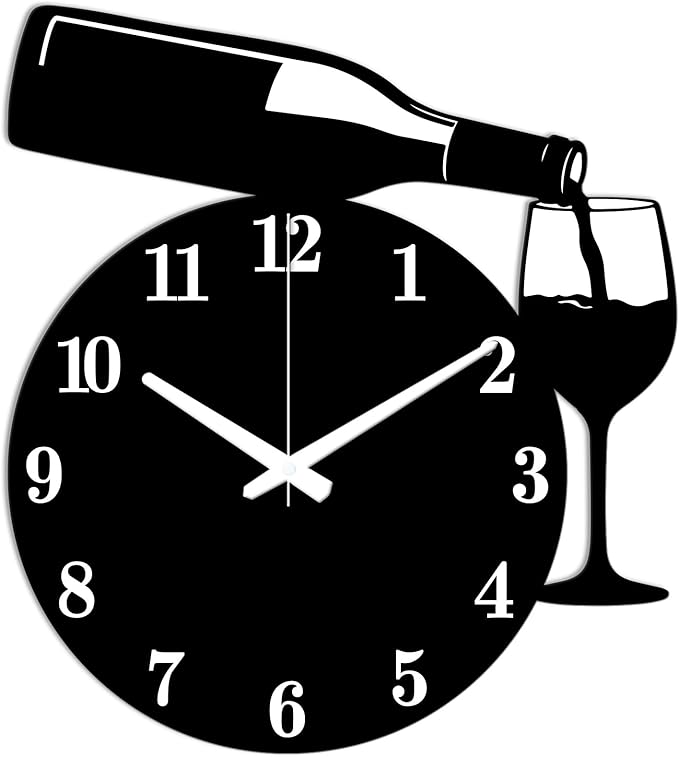 Red Wine Wall Clock Irregular Shape Decorative Wall Clock Wine Glass Non-Ticking Clock for Home Office Decoration, 14.48×12.99 inch