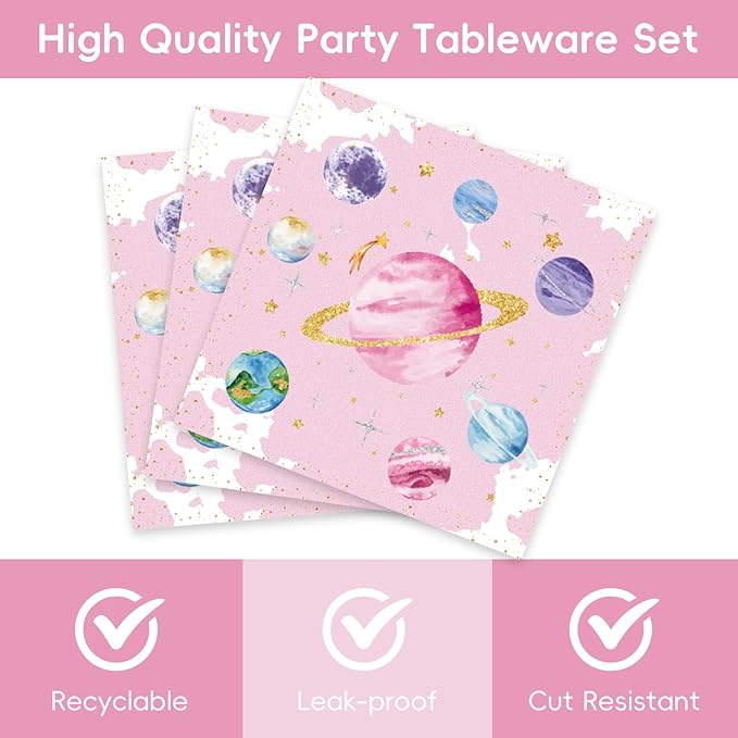 40Pcs Space Themed Party Decorations Astronaut First Birthday Plates and Napkins Party Supplies Serve 20 Two The Moon Baby Girl Shower Supplies Space Birthday Decorations