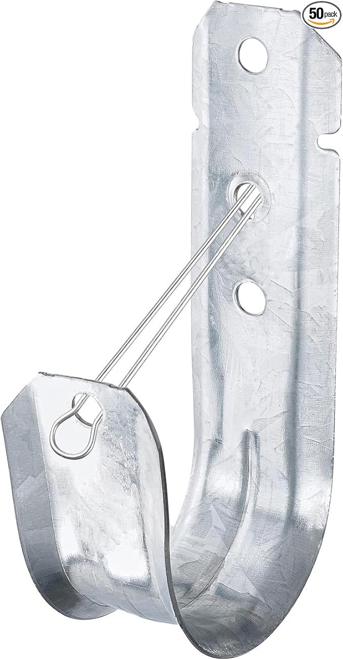 COCODE 50 Pack Wall Mount 2’’ J Hooks with Retainer Clip Galvanized Steel Cable Hangers Heavy Duty Utility Hooks Cable Management Support for Structured Cabling