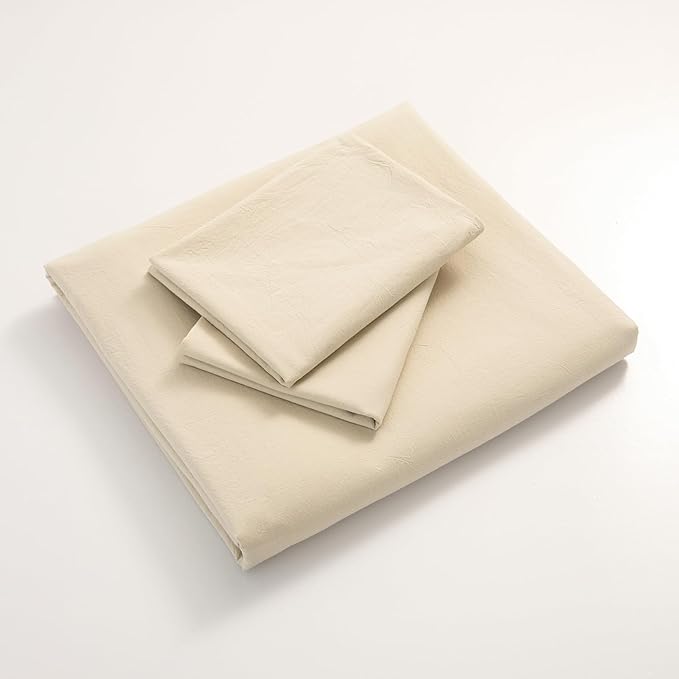 JIYUAN 100% Washed Cotton Duvet Cover Set 3 PCS Super King Plus, 1 Duvet Cover 120x120 Inches(Comforter Not Included) and 2 Pillowcases,Linen Feel Bedding Set Comfy and Breathable,Heathered Beige