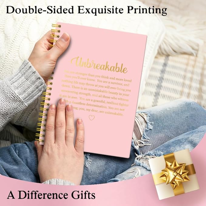 XQLZY Unbreakable Definition Pink Gold Spiral Notebook, Resignation Retirement Promotion Inspirational Gifts for Woman Coworker Boss Friend, Positive Self-Affirmation Gifts for Sister BFF Colleague