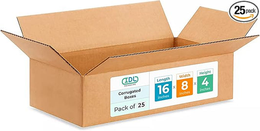 IDL Packaging - B-1684-25 Small Corrugated Shipping Boxes 16"L x 8”W x 4"H (Pack of 25) - Excellent Choice of Strong Packing Boxes for USPS, UPS, FedEx Shipping
