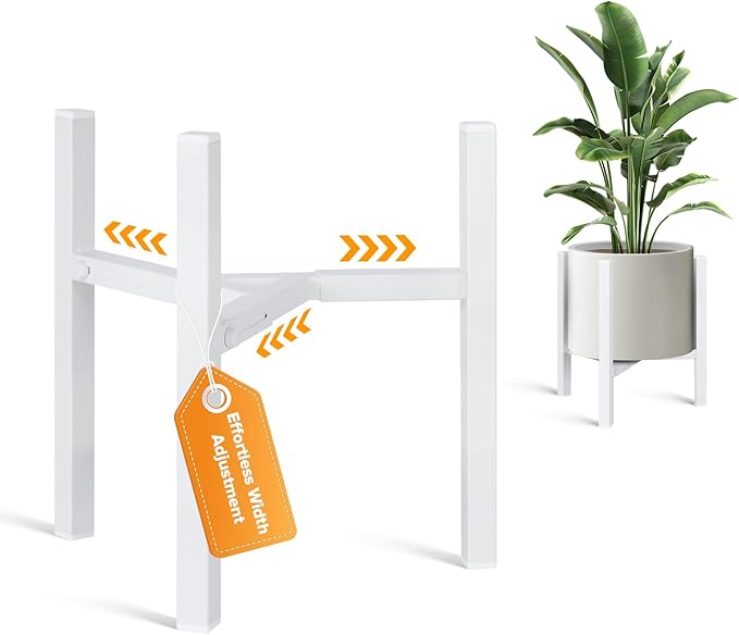 Plant Stand Indoor Adjustable, Metal Modern Indoor Plant Stand, Heavy Duty Plant Stands Outdoor Corner, Stable Plant Holder, Fits 8 to 12 Inches Pots, White, 1 Pack, Pot & Plant Not Included