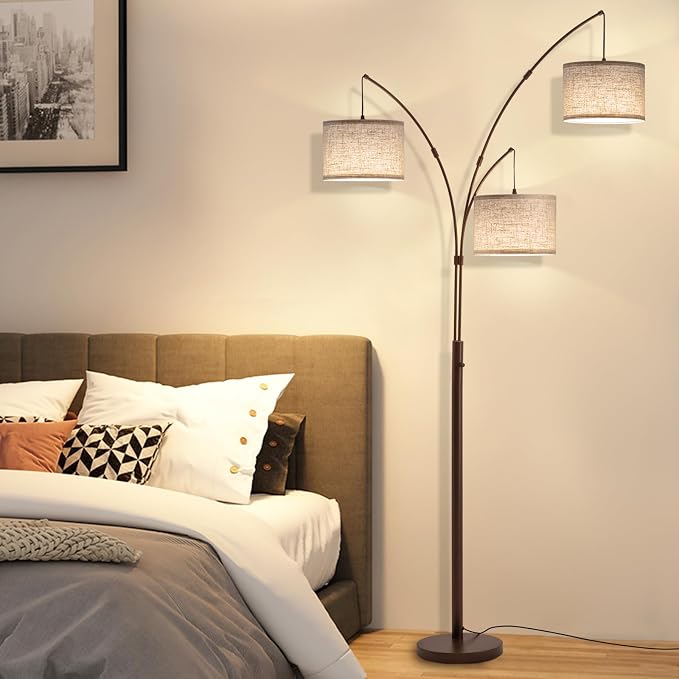 Netin 3 Light Arc Floor Lamps for Living Room, Dimmable Floor Lamp with Remote Control, Modern 80" Tall Standing Lamp, 3 Color Temperature, Mid Century Tree Floor Lamp for Bedroom, Office (Brown)