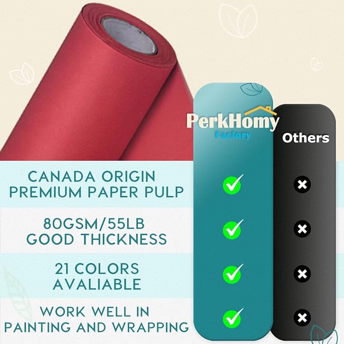 PerkHomy Red Kraft Paper Roll 48" x 1,800" (150') for Gift Wrapping Bouquet Flower Art Painting Craft Writing Packaging Shipping 80GSM 55LB (Red, 48" x 150')