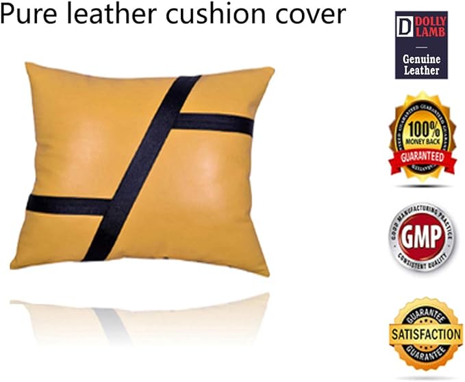D DOLLY LAMB Lambskin Leather Pillow Cover - Sofa Cushion Case - Decorative Throw Covers for Living Room & Bedroom, 20x20 Inches - Camel Pack of 2
