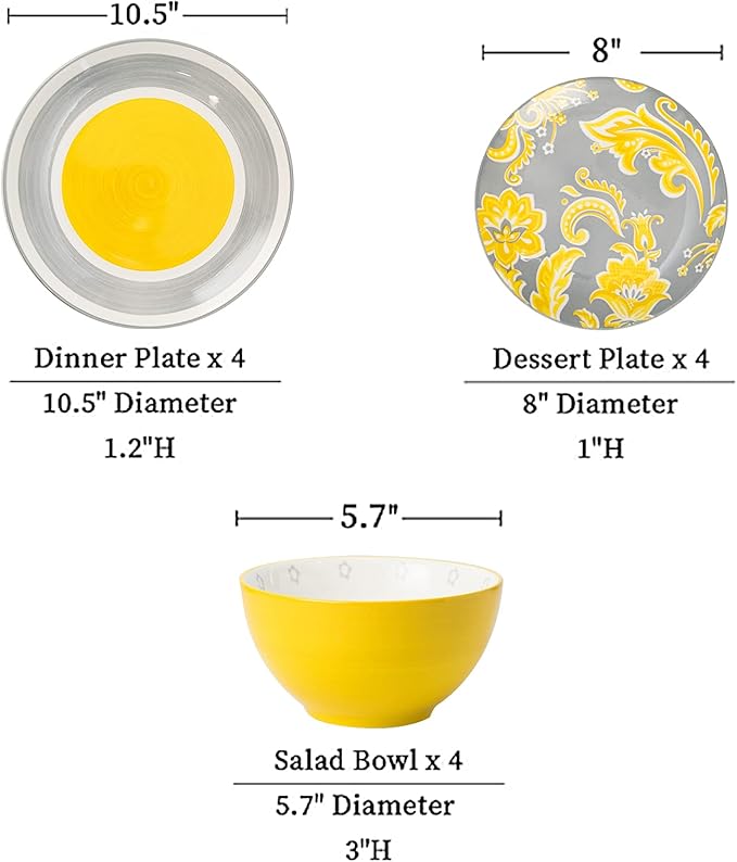 Plates and Bowls Sets Ceramic Dinnerware Sets Plate Set Porcelain Dishes Set for 4 Dinner Plates