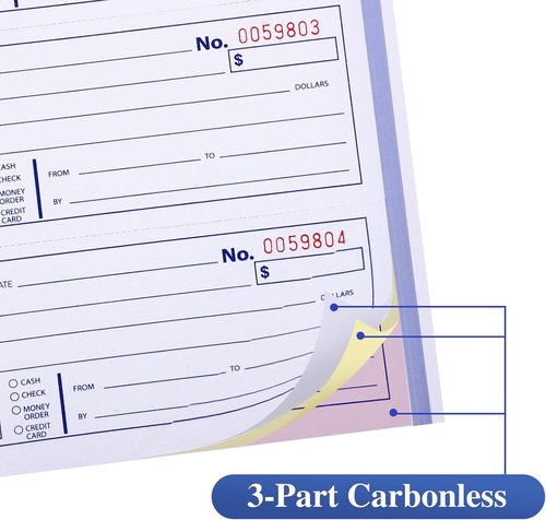 Regine Switzerland 6 Pack Receipt Books - Carbonless 3-Part Spiral Bound | 7-5/8" x 10-7/8" Size