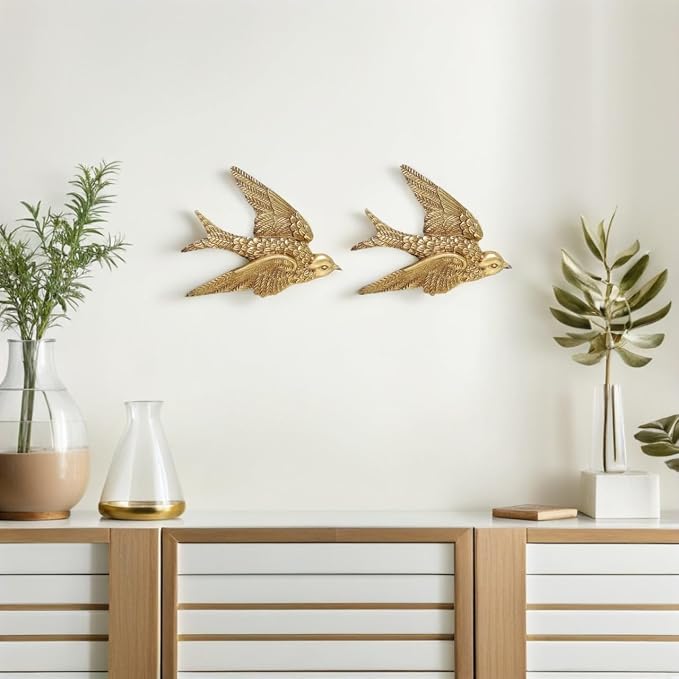 Garneck 2Pcs Vintage Bird Wall Art Decor : 4.9'' Resin Flying Bird Wall Sculpture 3D Antique Animal Figure Set for Living Room Bedroom Home Office Garden Indoor Outdoor
