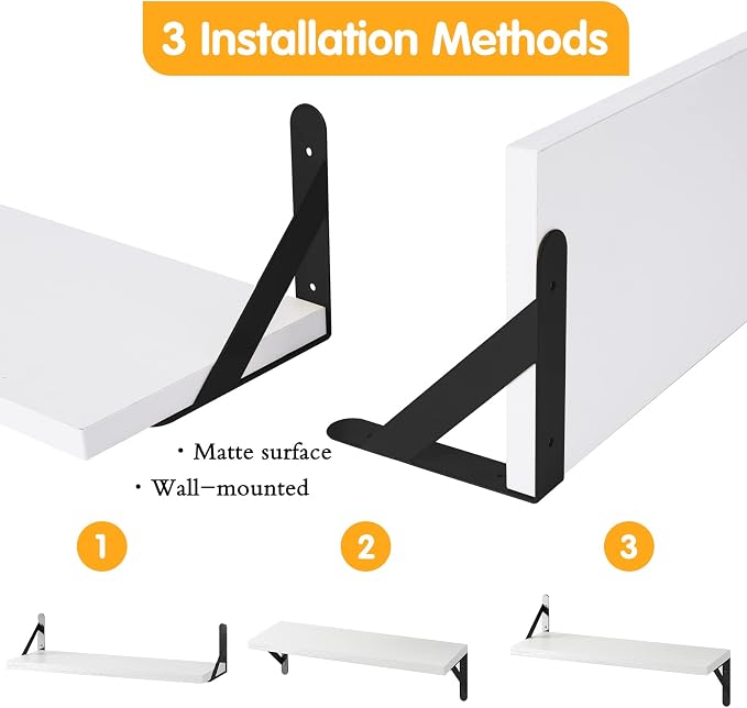 YGEOMER Floating Shelves for Wall, Different Sizes White Wall Shelves for Living Room, Bathroom, Bedroom, Kitchen, Home Decor (Set of 4)