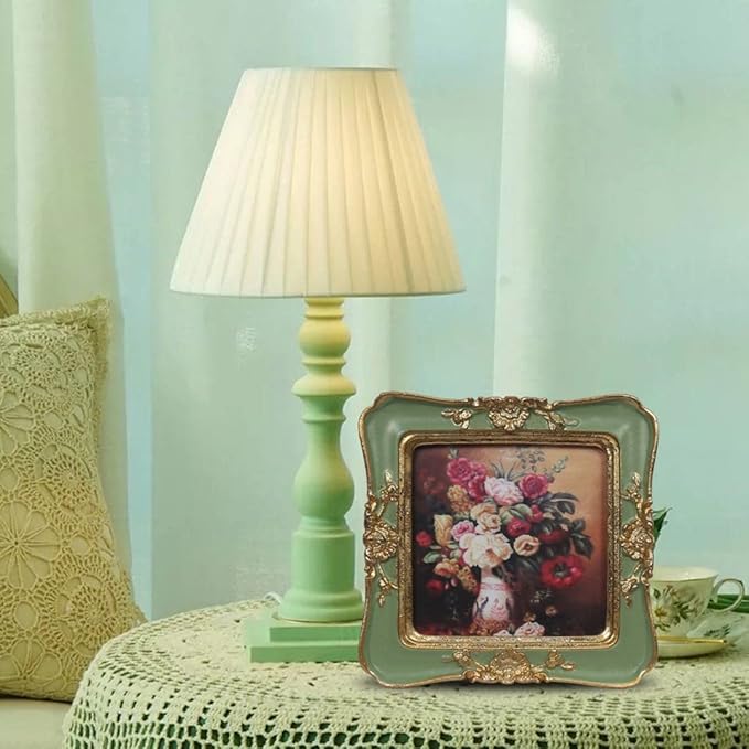WINPLUS+ Vintage Picture frames 3x3,Luxury Antique Photo Frames With Golden Embossed Flower Furnishing, Retro Style Decor, Wall and Tabletop Display, Art Gallery (3 * 3-Green)