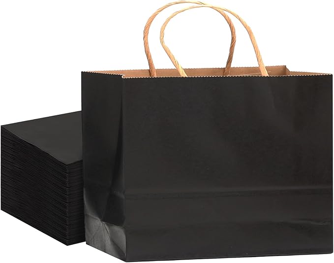 qiqee 13"x4.5"x10" Large Gift Bag with Handles Bulk 32PCS Gift Paper Bags Black Bags Multiple Uses (Wide Large)