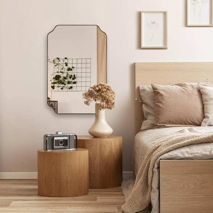 ANDY STAR 20"x30" Brushed Gold Scalloped Mirror, Bathroom Mirror for Over Sink, Antique Champagne Bronze Mirror in Rustproof Stainless Steel Thin Frame, Compact Size Ideal for Small Bathroom Remodel