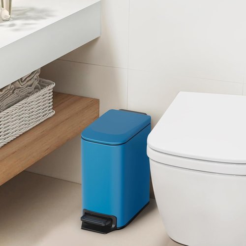 Cesun Stainless Steel Bathroom Trash Can - Soft Close Lid & Step Pedal, 6 Liter, Anti-Fingerprint Finish (Blue)