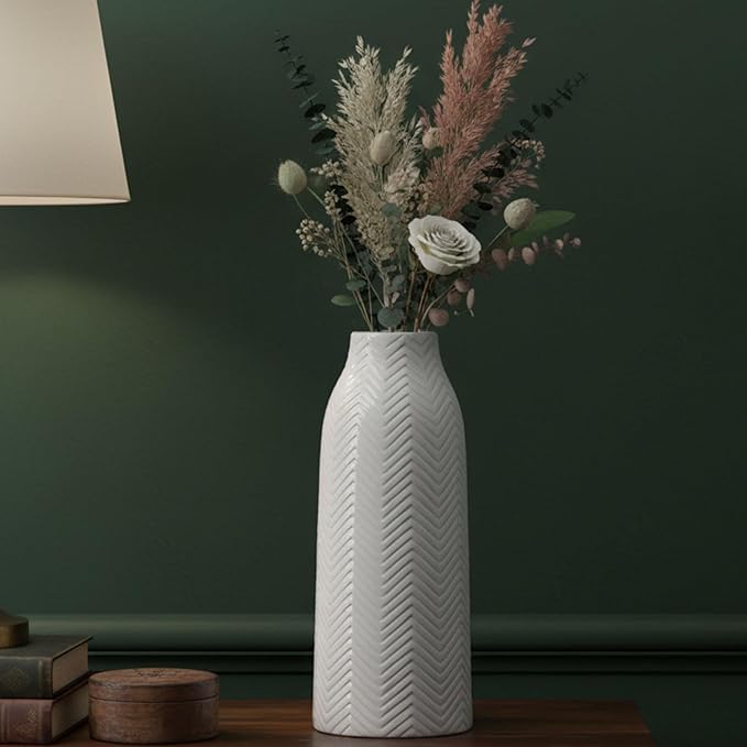 hjn Large White Vase for Flowers Ceramic Vase for Home Decor Tall Vases for Your Floor/Kitchen/Office/Living Room/Table- White Texture(Large)