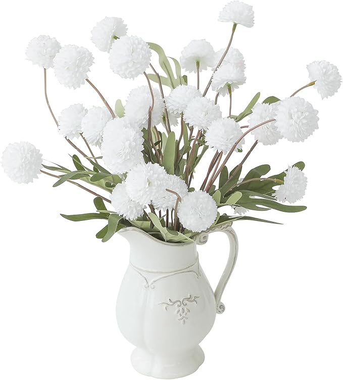 Floroom 6pcs White Faux Silk Mums Artificial Flowers, Bulk Fake Small Mini Chrysanthemums with Stems for DIY Wedding Centerpieces Floral Arrangements Vase Fillers Home Decorations