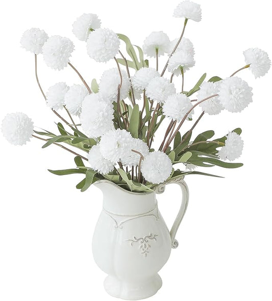 Floroom 6pcs White Faux Silk Mums Artificial Flowers, Bulk Fake Small Mini Chrysanthemums with Stems for DIY Wedding Centerpieces Floral Arrangements Vase Fillers Home Decorations