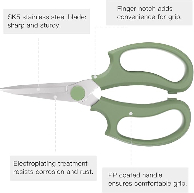 Housolution Flower Scissors, Strong Floral Shears,3PCS Premium Steel Garden Pruning Shears Floral Fruits Leaf Scissors Hand Pruner Snip Trimming Tool for Gardening Flower Arrangement, Green