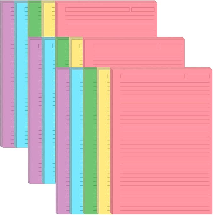 (3-Pack) Unpunched 5 Colorful Line Paper - 300 Sheets/600 Pages Loose Leaf Paper Line Refills, Per Color 60 Sheets, 5.8" x 8.5"