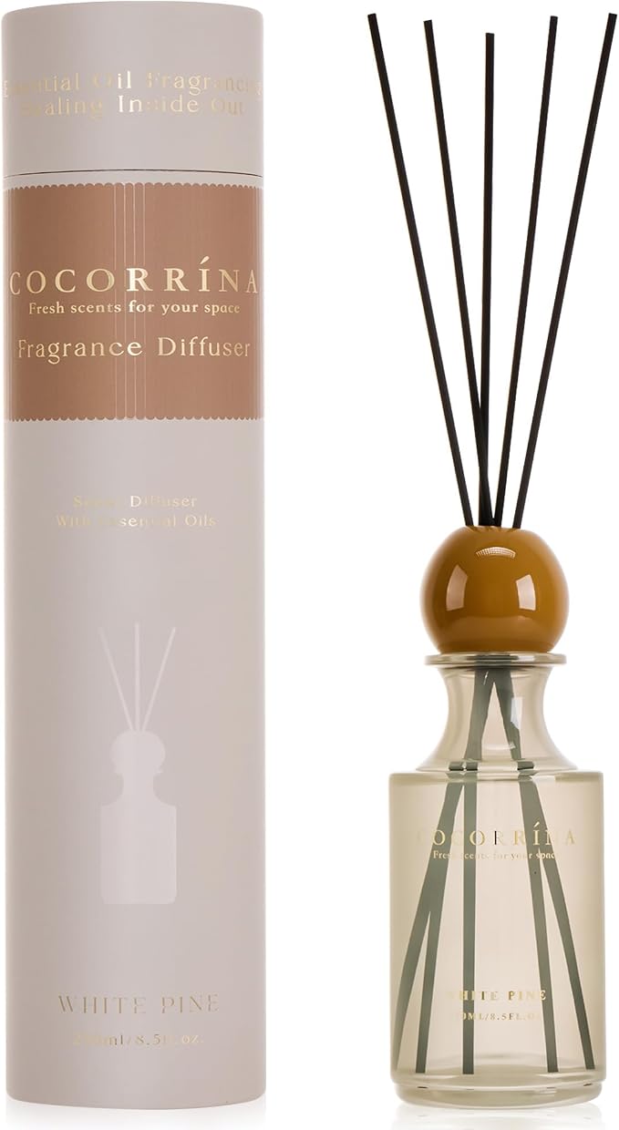 COCORRÍNA White Pine Reed Diffuser 8.5 oz, Home Fragrance Oil Diffuser with 6 Reed Sticks, Long-Lasting Scent for Bathroom, Bedroom & Home Décor