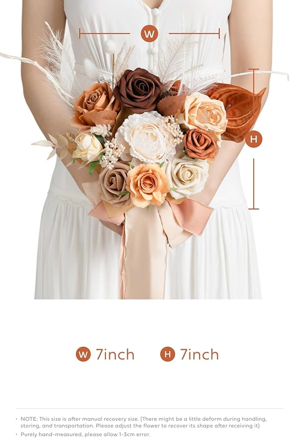 Ling's moment Artificial Flowers Boho Bridesmaid Bouquet, Terracotta Wedding Flower Bouquets for Bridesmaids, 7 Inch Bridal Bouquets for Bridesmaids, Wedding Decor, Ceremony, Anniversary, etc.