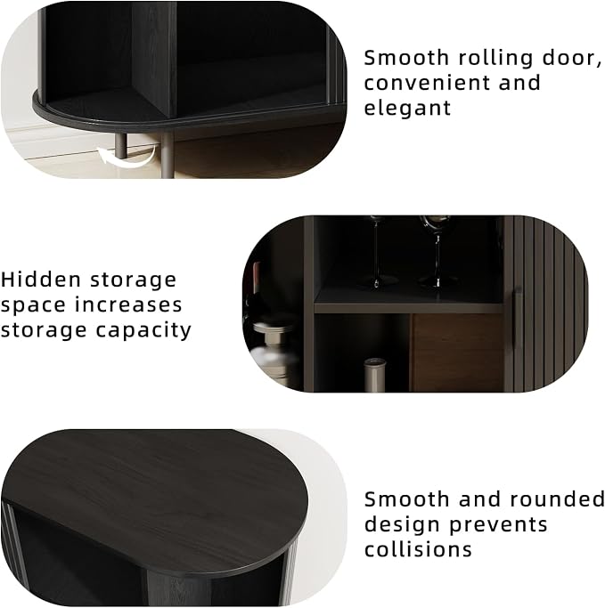 Buffet Sideboard Cabinet with Storage, 40" Fluted Cabinet with Sliding Door & Adjustable Shelf, Modern Accent Coffee Bar Console Table for Kitchen, Entryway, Black