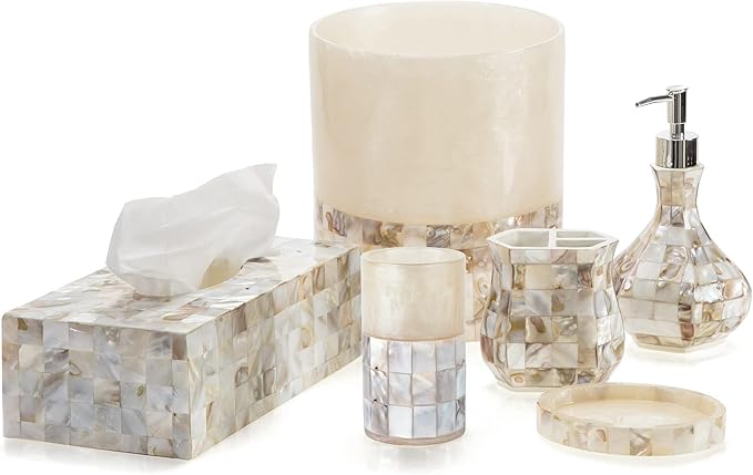 Milano Tissue Box Cover Rectangular - Decorative Tissue Box Holder Rectangular is Finished in Beautiful Mother of Pearl Shells - Durable Tissue Cover for Elegant Decor