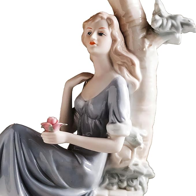 MTME Porcelain Figurine, Lady with Flowers, Memorabilia, Wedding Gifts, Statue Home Decor (Youth)