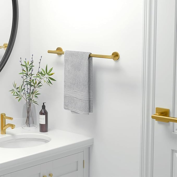 USHOWER Brushed Gold Towel Bar, 18-Inch Towel Racks for Bathroom Wall-Mounted, Thicken SUS304 Stainless Steel Towel Rod (Total Length 20-Inch)