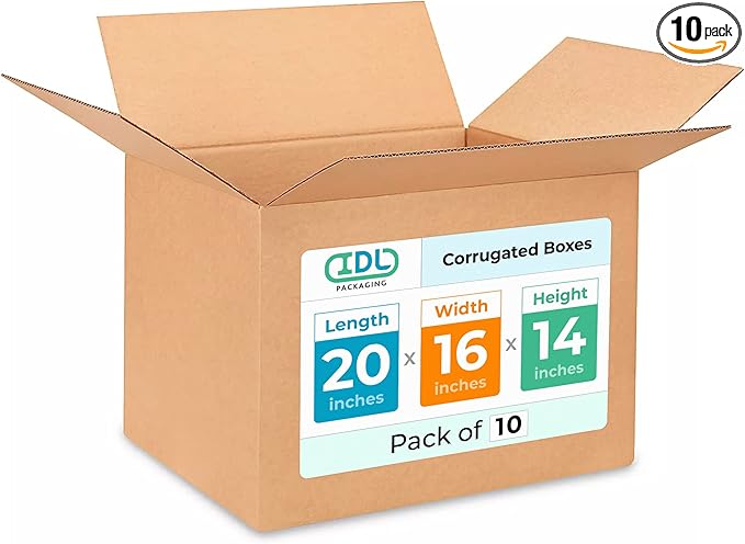 Large Shipping & Moving Boxes 20x16x14 inches (10-Pack) - Extra Strength 200 lb vs Regular - Corrugated Moving Boxes for USPS/UPS/FEDEX - Cardboard Moving Box - Box for Moving by IDL Packaging