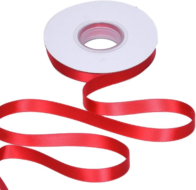 YAMA Red Double Faced Satin Ribbon 1/2 Inch 25 Yards Thin Red Fabric Ribbon for Gift Wrapping Crafts Bows Wedding Party Decoration