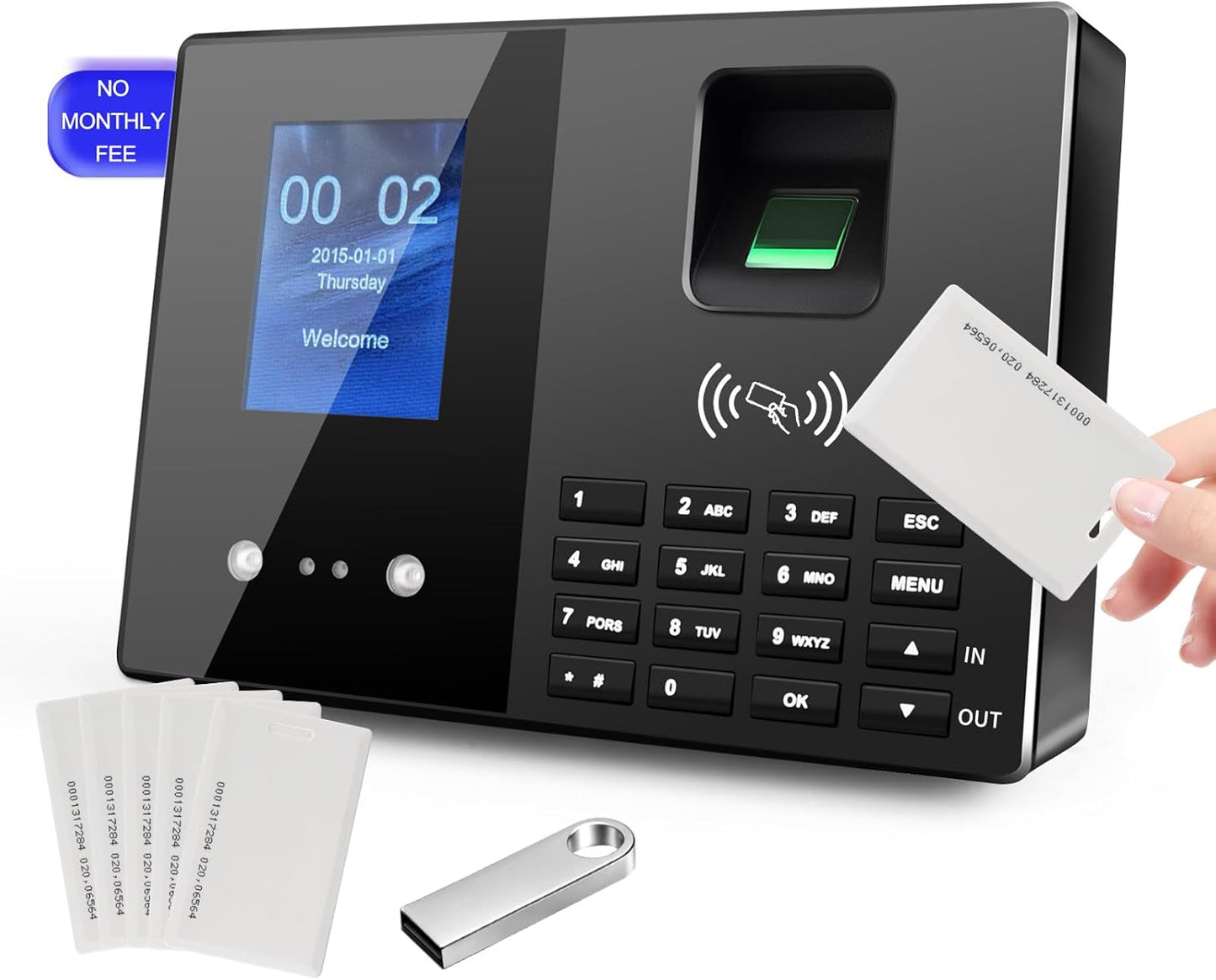 T200 | Regine Switzerland Employee Time Clock - Fingerprint Attendance Machine with 5 Badges Included