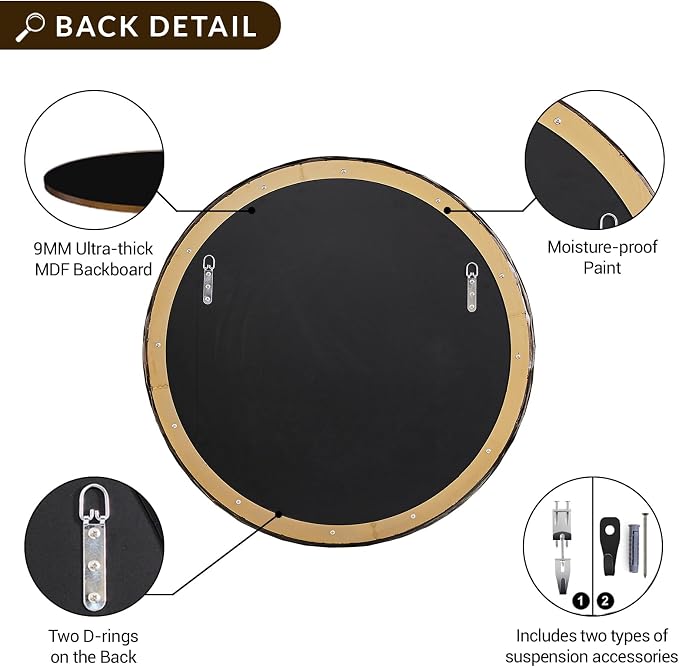 ANDY STAR Hand-Forged Bronze Round Bathroom Mirror, 32 Inch Antique Oil Rubbed Bronze Circular Mirror, Solid Steel Hammered Frame, for Wall Decor, Vanity, Entry, Fireplace, Mantle