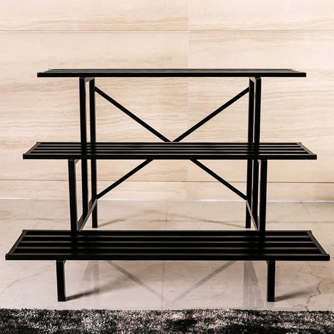 Zhongma 3 Tier Sturdy Metal Plant Stand, L35.43 x W26 x H23.6 inch, Heavy Duty Plant Holder for Home Indoor and Outdoor, 660 LBS Capacity & Heavy Duty Construction