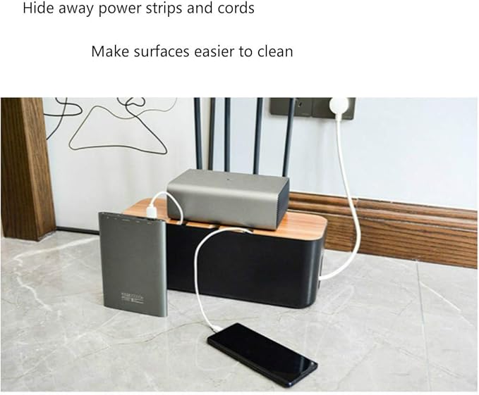 Sourcemall Cable Management Box| Power Stripe Organizer|Cord Organizer Box| Hide and Conceal Power Strips and Electrical Cords from TVs, Computers, and Desks| Keep Pets Safe (Black Large)