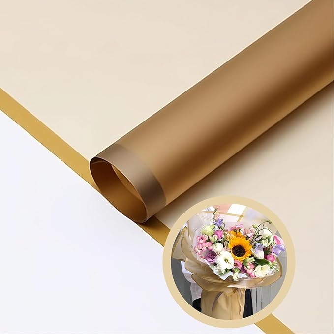 BBJ WRAPS Frosted Flower Wrapping Paper White Lines Gift Packaging Florist Bouquet Supplies 20 Sheets (Gold)