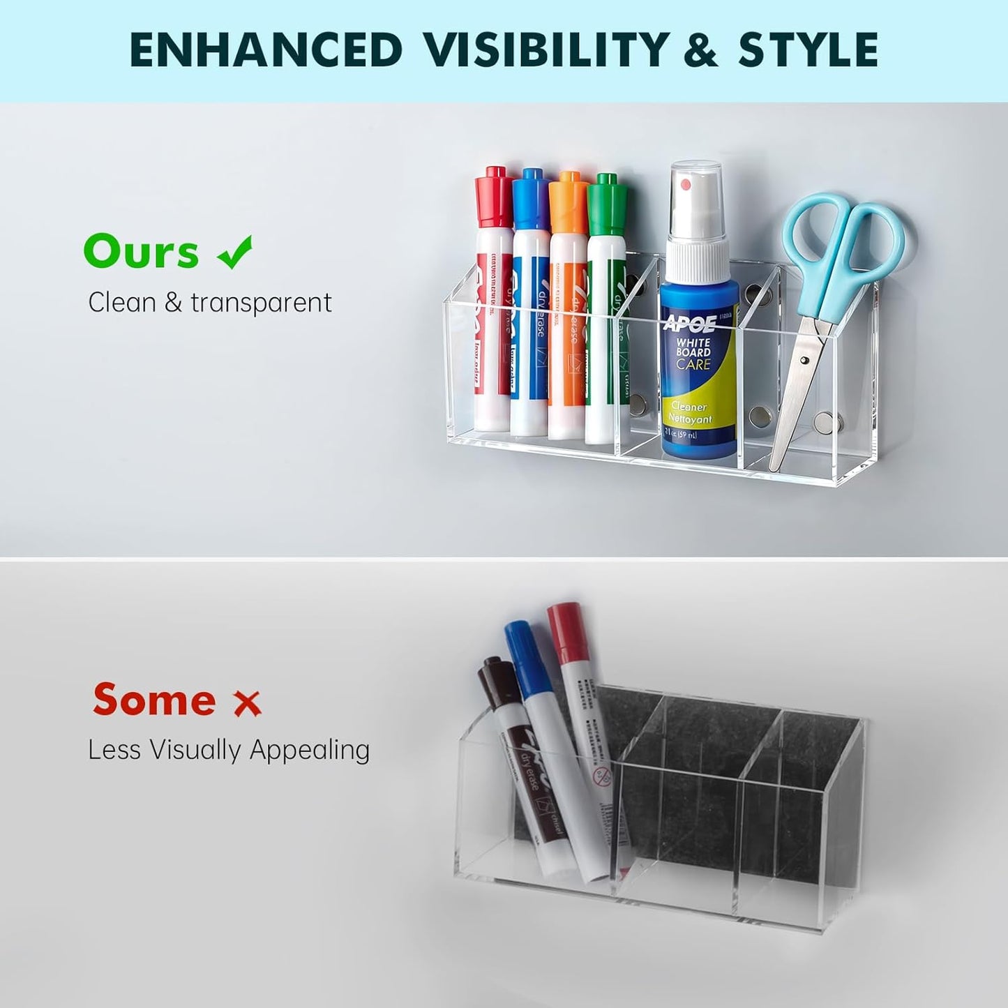Skiennix Magnetic Pen Holder - Acrylic Dry Erase Marker Cup for Whiteboard & Refrigerator | Office & Classroom Organizer