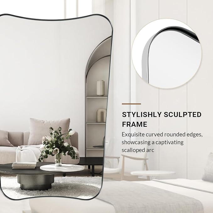 ANDY STAR Brushed Nickel Asymmetrical Wall Mirror, 24x32 Inch Bathroom Vanity Mirror, Butterfly Shaped Designer Mirror Ideal for Home Remodel, Anti-Rust Stainless Steel 1’’ Thin Frame