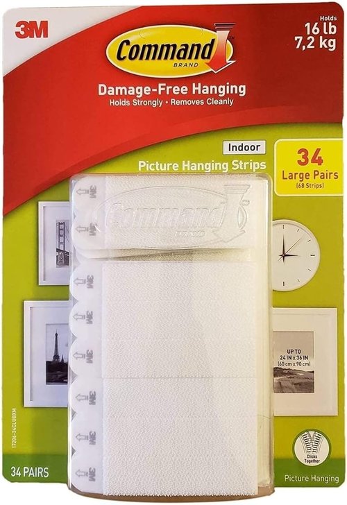 Command Indoor Picture Hanging Strips - 34 Large Pairs for Secure Wall Display | 68 Total Strips