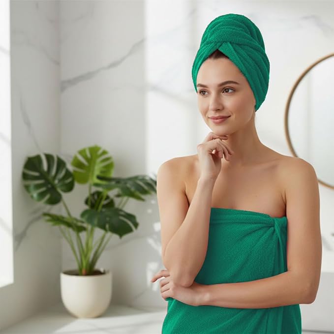 8 Piece Bath Towels for Bathroom - 100% Cotton, Soft Absorbent Bathroom Towels Set - 2 Extra Large Bath Towels, 2 Hand Towels & 4 Washcloths - Hotel Spa Thick Plush Towel, Kelly Green