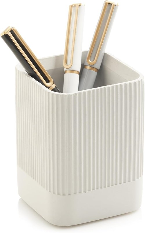 KIBAGA Aesthetic Pen Holder - Modern Concrete Desk Organizer for Office Supplies | Stylish & Functional